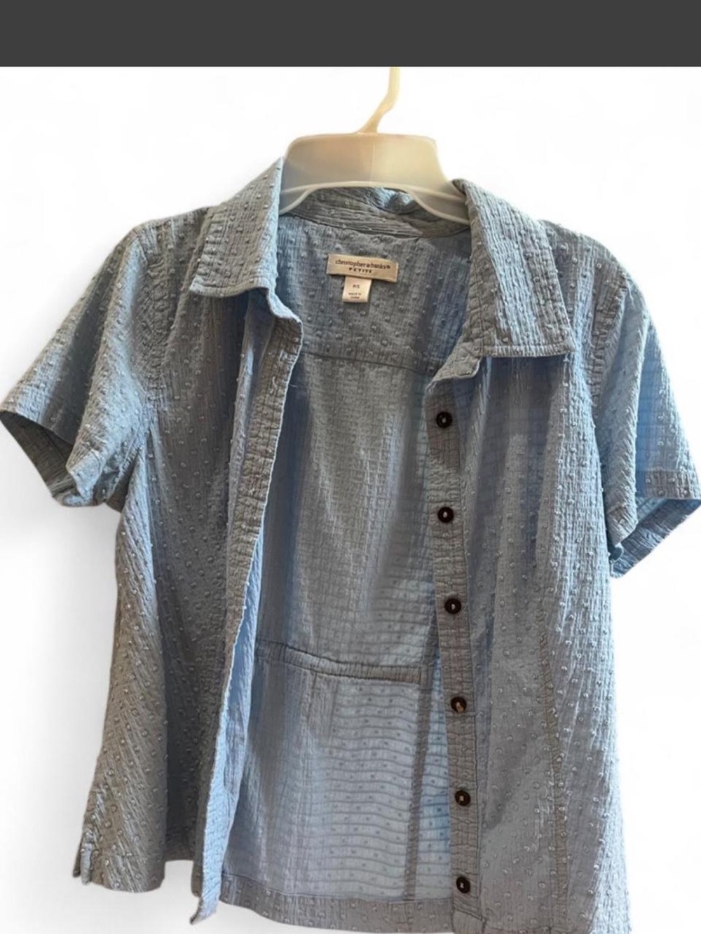 Christopher & Banks Light Blue Short-Sleeve Textured Button-Up Blouse
